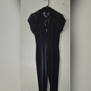 Vintage Womens Black And Lace Tower Jumpsuit